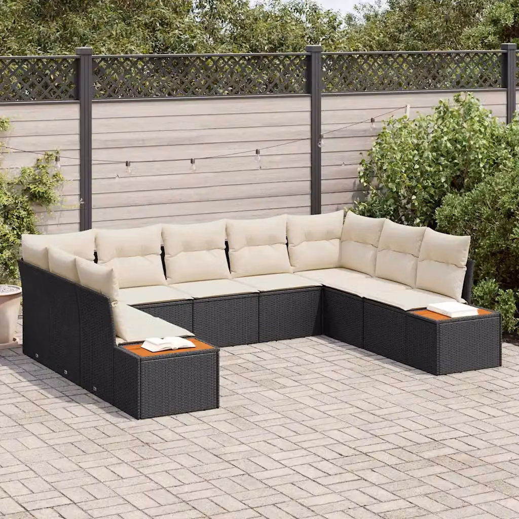 Set Divano da Giardino a L vidaXL 9 pz Nero con Cuscini e Struttura in Metallo – 1
