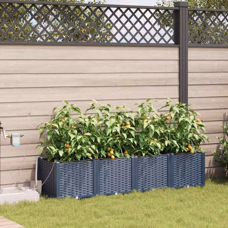 Set di 4 vasi da giardino vidaXL in plastica grigi, L: 160 cm, P: 40 cm, H: 37,5 cm