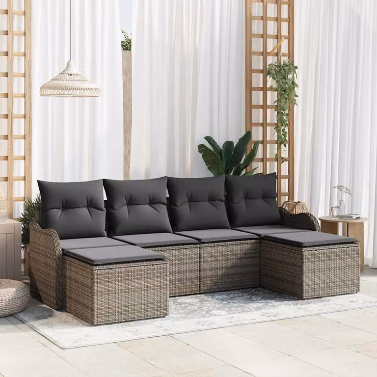 Set Divano da Giardino a L con Ottoman vidaXL, 6 Pezzi, Grigio