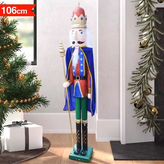 Trade Shop - Soldato Schiaccianoci Di Natale In Legno Altezza 106cm Decorazioni Natalizie -