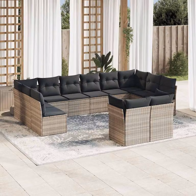 Set Divano da Giardino vidaXL a forma a U composto da 12 pezzi con Cuscini Grigio Chiaro in Polyrattan e Struttura in Metallo