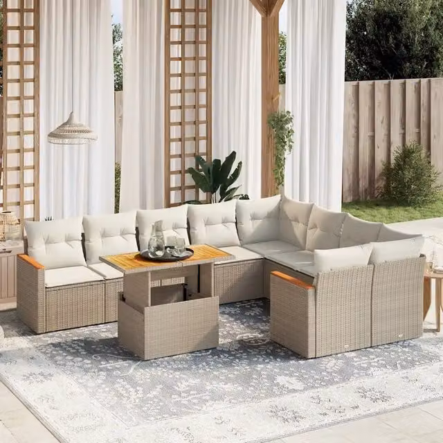 Set Divano da Giardino VIDAXL in Polyrattan con 10 Cuscini Beige – 1