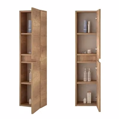 Colonna bagno sospesa Nadia in rovere naturale con ante reversibili e ripiani interni – 2