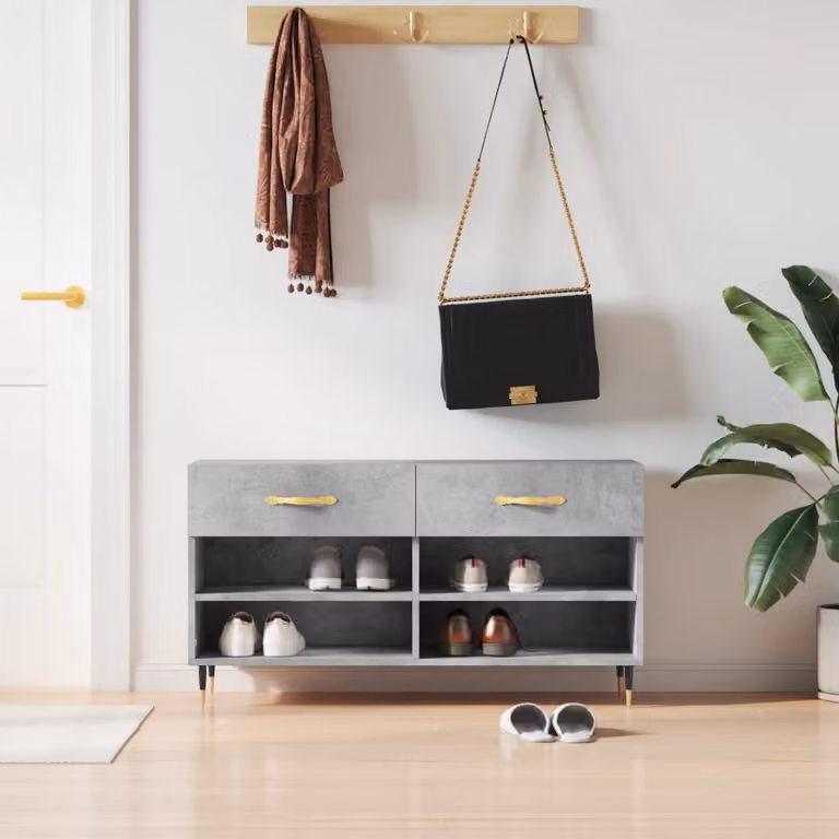 Panca porta scarpe vidaXL in stile industriale, colore grigio cemento, L/P/H: 102 x 35 x 55 cm