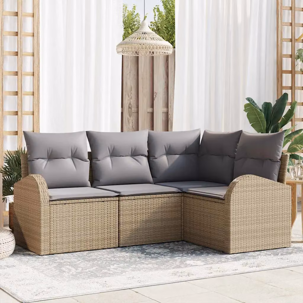 Set Divano da Giardino a L vidaXL in Polyrattan con Cuscini Beige e Grigio – 1