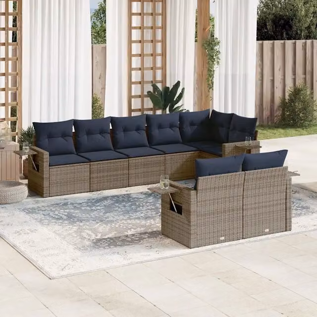 Set Divani da Giardino 8 pz con Cuscini Grigio in Polyrattan 3220420
