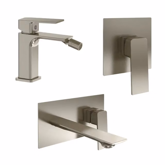 Set miscelatori: lavabo ad incasso bidet senza scarico e incasso doccia monocomando nickel spazzolato | Ingrid