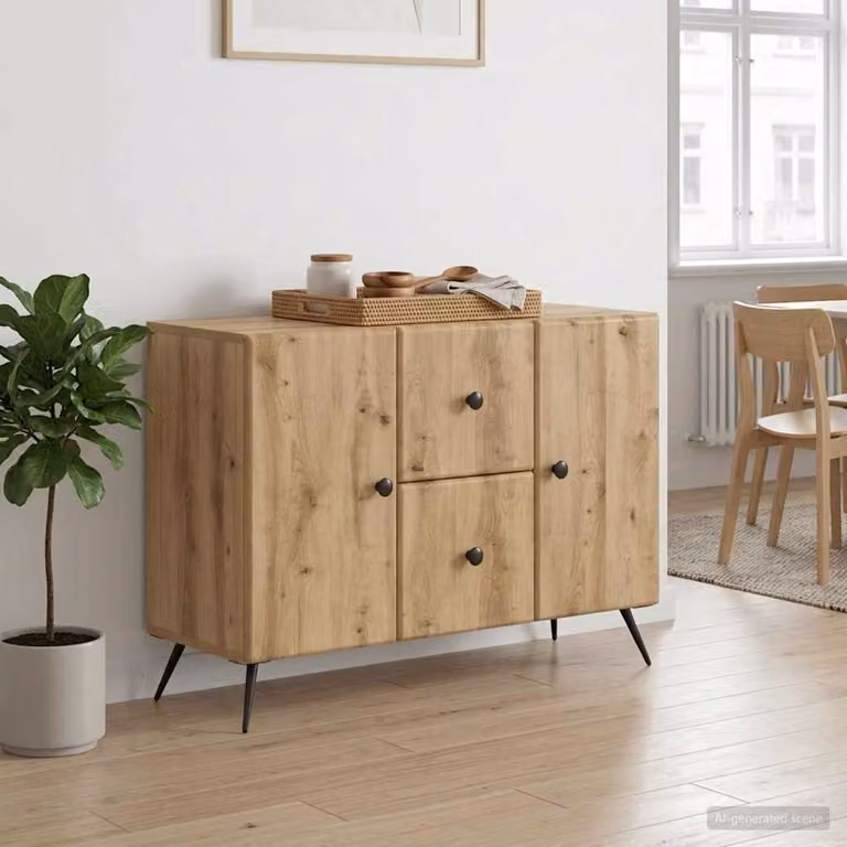 Credenza moderna vidaXL in legno color rovere con illuminazione integrata, L: 89 cm, P: 34,5 cm, H: 60 cm
