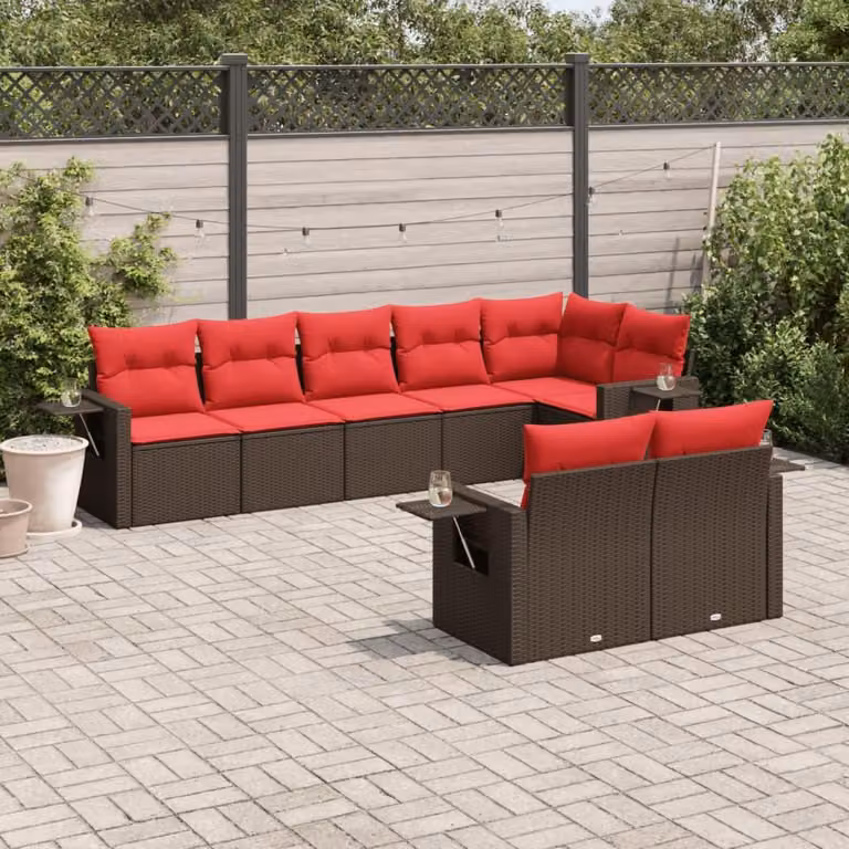Maison Exclusive - Set di 8 pezzi per giardino con cuscini, marrone, polyrattan