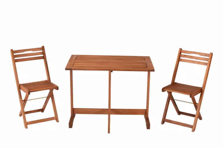 Set Porto 3 pezzi, 2 sedie pieghevoli, 1 tavolo pieghevole, 90 x 60 cm, eucalipto