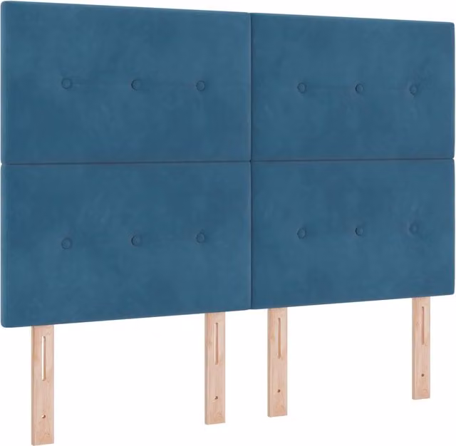 Testata del letto in velluto blu con illuminazione LED integrata, Larghezza: 144 cm