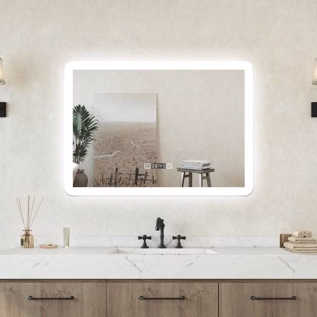 Specchio da bagno rettangolare Aica Italy con LED, 3 luci, orologio e funzione antiappannamento, L: 80 cm, H: 60 cm – 1