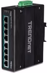 Switch di rete industriale Trendnet TI PG80B a 8 porte Gigabit PoE+ su guida DIN, colore nero