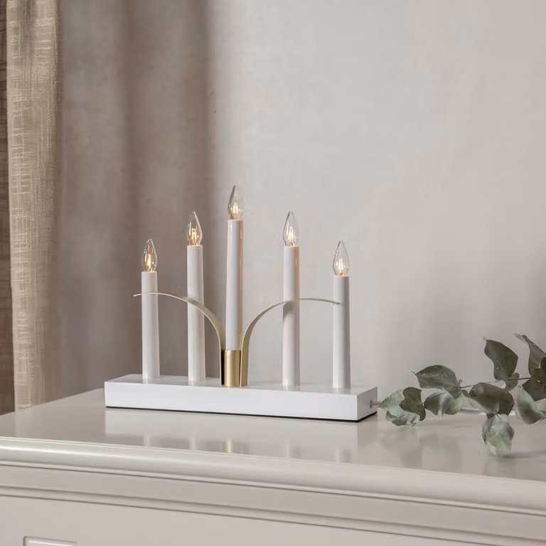 Candelabro Lilja bianco oro a 5 bracci L 30 cm