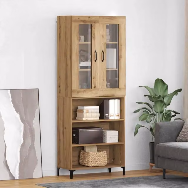 Credenza Buffet Moderna vidaXL in Legno Rovere Marrone con Ante in Vetro per Cucina e Soggiorno L: 69,5 cm, P: 34 cm, H: 180 cm – 1