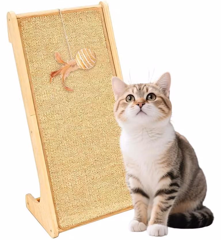 Tavola per graffiare a forma di L per gatti, con pallina giocattolo