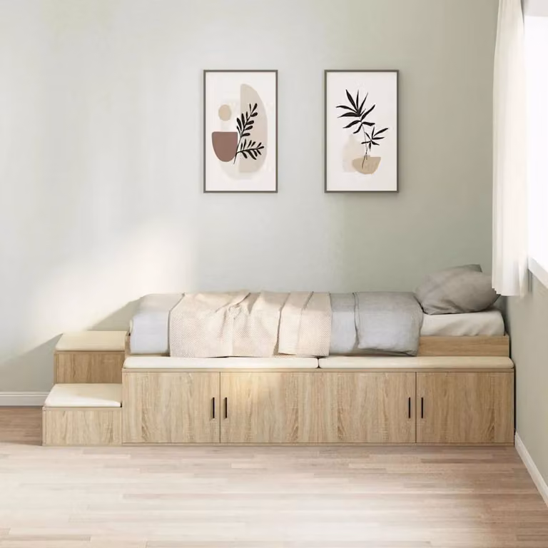 vidaXL Struttura letto con contenitore a sollevamento moderno in legno color marrone, dimensioni 90 x 200 cm