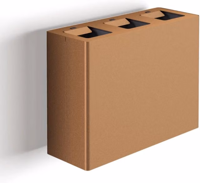 Pattumiera a Muro a 3 Scomparti Totale 60 L 76x28x56 cm con Contenitori Interni in Acciaio Verniciato Corten