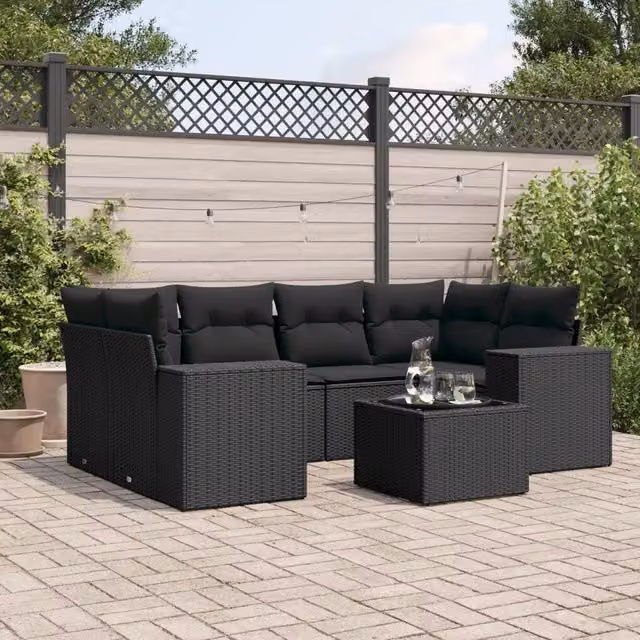 Set Divani da Giardino con Cuscini 7pz Nero Polyrattan 3222314