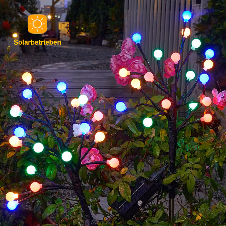 2 pezzi illuminazione solare giardino impermeabile telecomando timer terra picco, lampada solare all'aperto IP65 20 lampadine LED sensore crepuscolare, decorazione cortile balcone, colorato