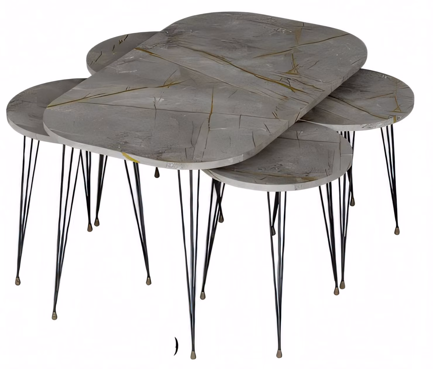 Moderner grauer Holz-Couchtisch mit Beistelltischen Set