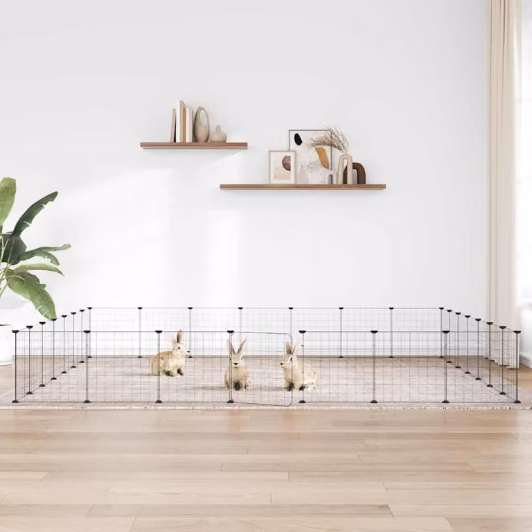 Gabbia per animali vidaXL in acciaio con 28 pannelli e porta, colore nero, L 245 x P 245 x H 245 cm