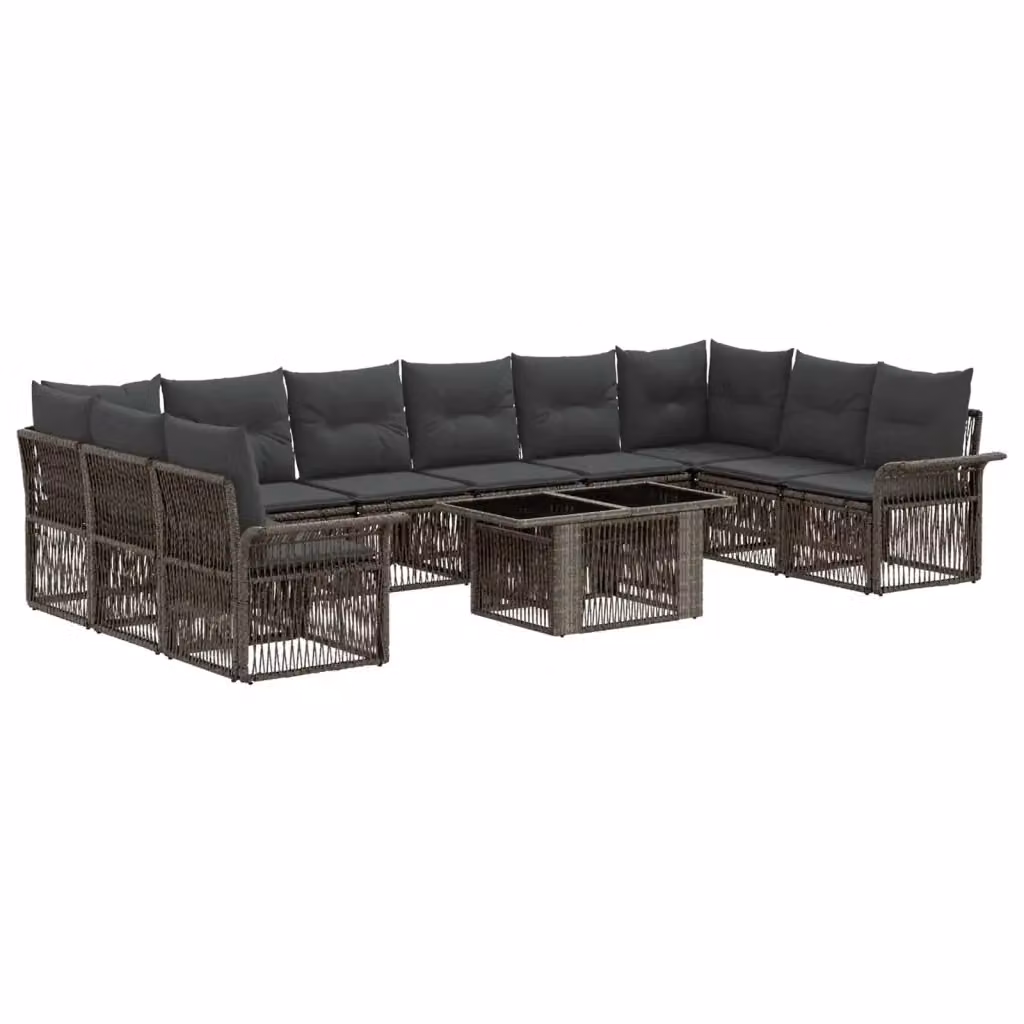 Set Divano da Giardino vidaXL 11 pz a forma a U in Polyrattan Grigio e Antracite con Tavolino e Cuscini – 2
