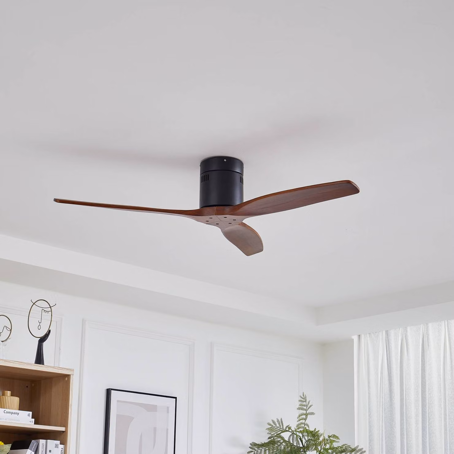 Ventilatore da soffitto Lucande Vindur, nero, legno, DC, silenzioso Vindur, Nero, Soggiorno / Sala da pranzo, Metallo, Moderno