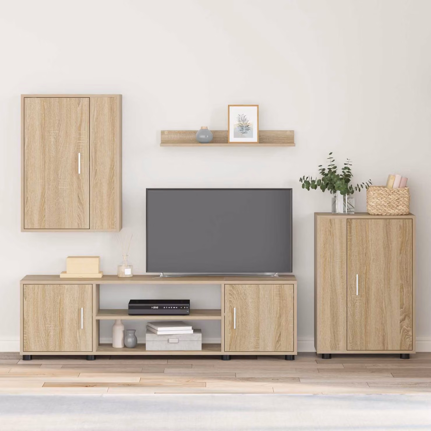 Set mobile TV moderno vidaXL in legno ingegnerizzato Rovere Sonoma, colore marrone e beige, L: 140 cm, H: 80 cm, P: 40 cm