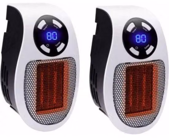 Riscaldatori portatili elettrici – Mini riscaldatori portatili – Timer LED – 500W – Confezione da 2 – Ideali per ufficio, bagno, camera da letto