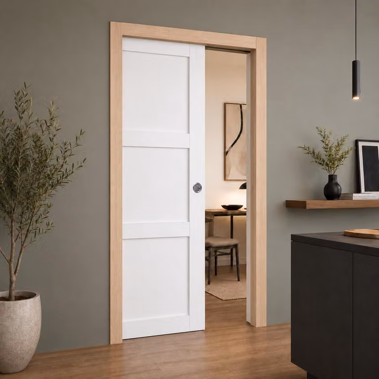 Porta scorrevole Korya bianca a 3 ante H204 x L83 cm, incasso, kit finitura Gd Menuserie
