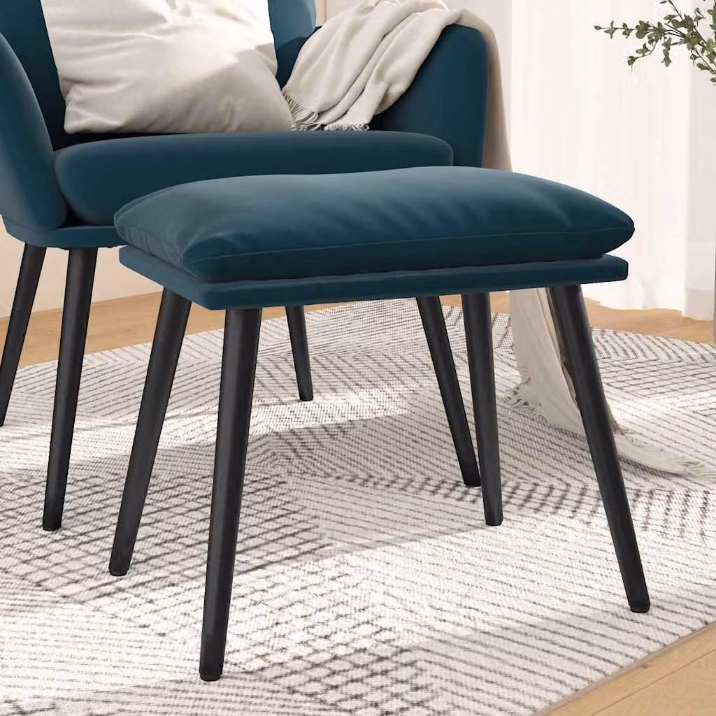 Poggiapiedi vidaXL in velluto blu con struttura in metallo L: 45 cm, P: 29,5 cm, H: 35 cm