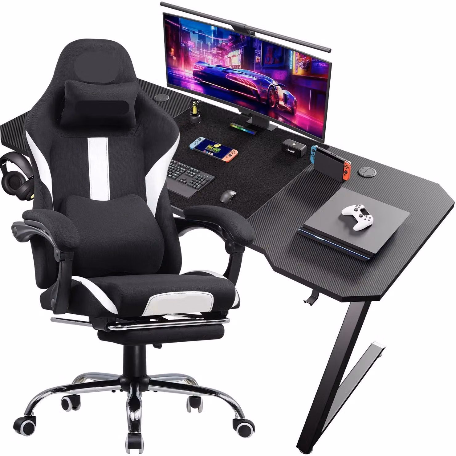 Scrivania da gaming - Ufficio per videogiochi - Scrivania per computer - Tavolo per giocatori - Design ergonomico