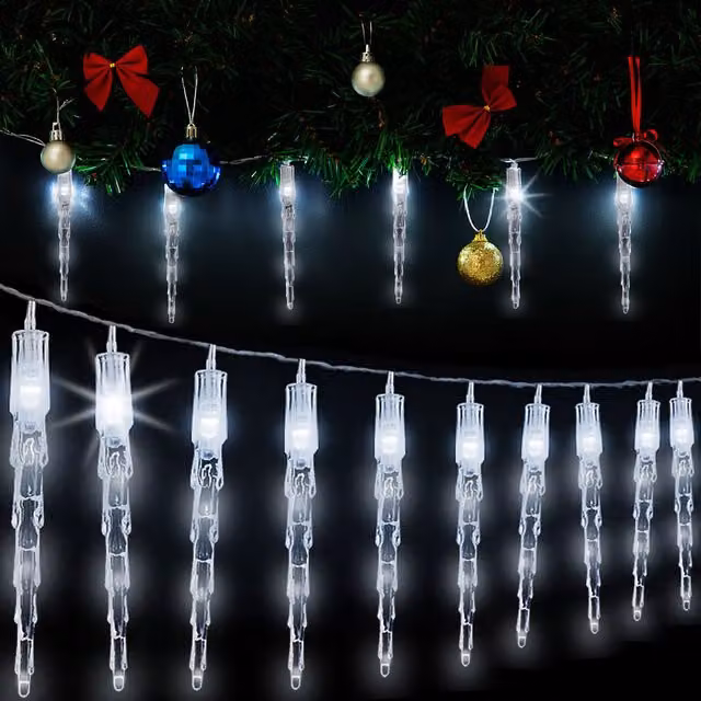 Catena di ghiaccioli Monzana con 10 LED bianchi, lunghezza 6,2 m, protezione IP44 – 1