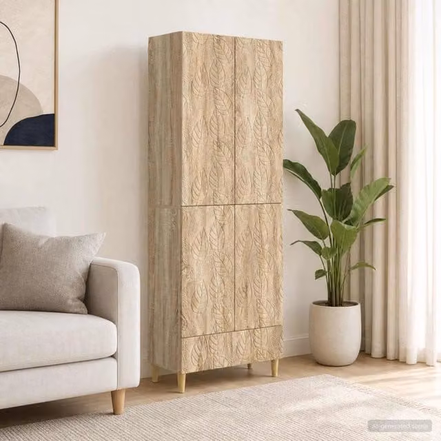 Set di 2 armadi moderni vidaXL in legno e MDF color rovere con illuminazione integrata e cassetti interni – 1