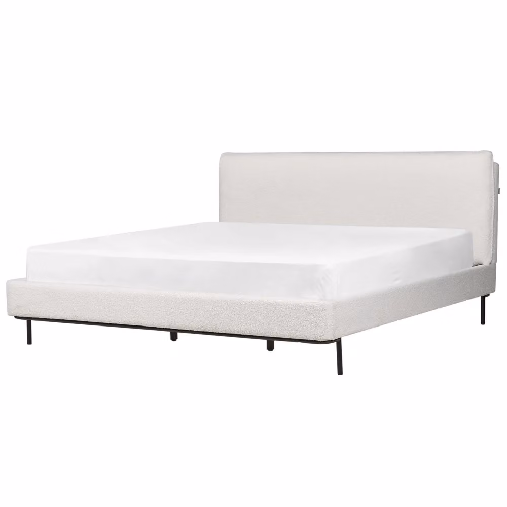 Letto matrimoniale Beliani in tessuto Bouclé bianco con design moderno e struttura imbottita L/P/H: 219 x 180 x 101 cm – 2