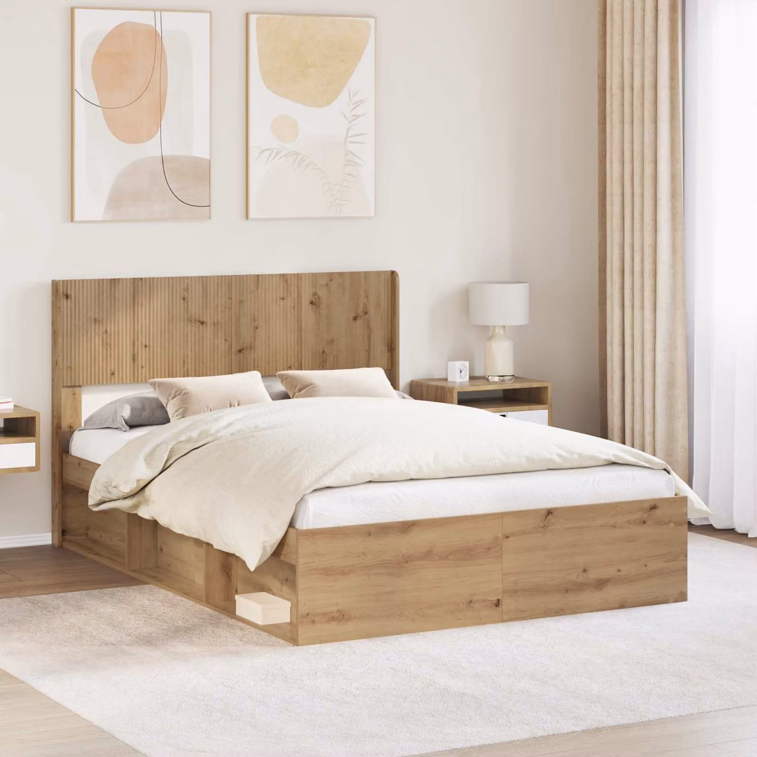 Struttura letto con contenitore e testata vidaXL in rovere marrone, L/P/H: 193 x 126,5 x 140 cm