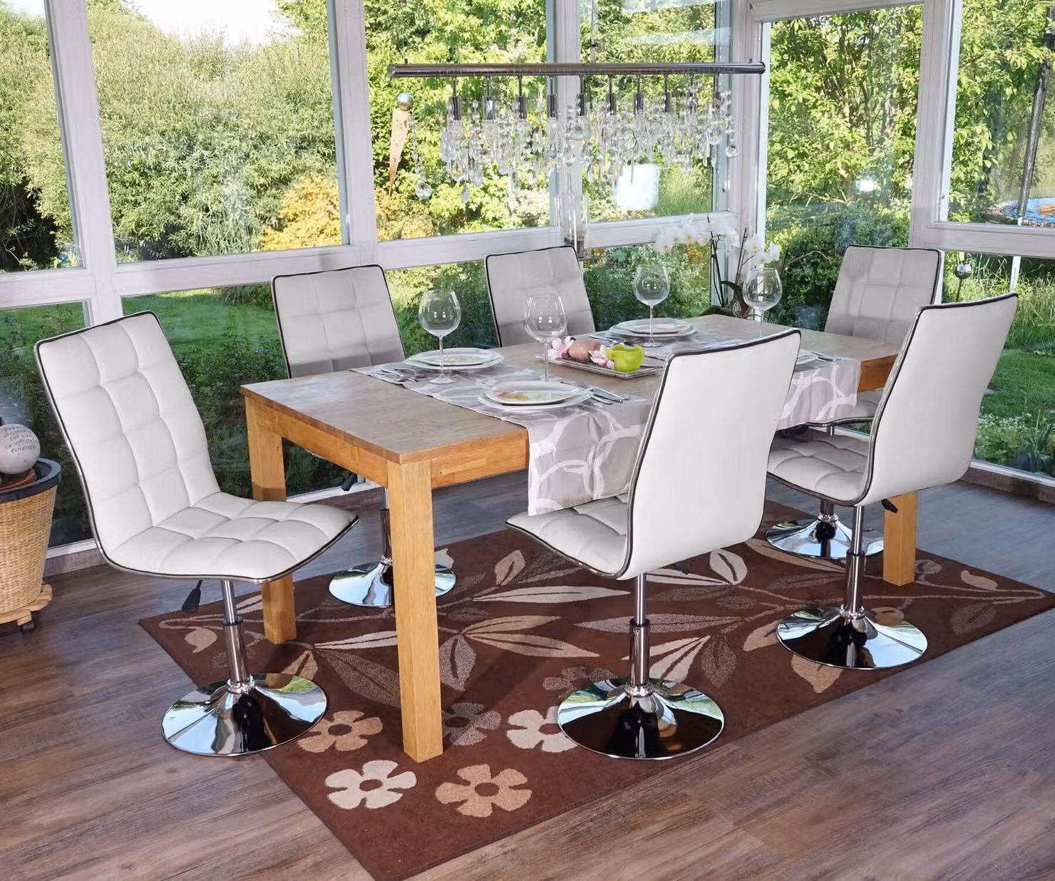 Set da 6 sedie da sala da pranzo MCW-C41, sedie da cucina, regolabili in altezza e girevoli, in ecopelle certificata MVG ~ bianco