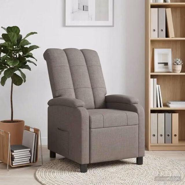 Poltrona reclinabile relax in tessuto beige e grigio con braccioli e design moderno – 1