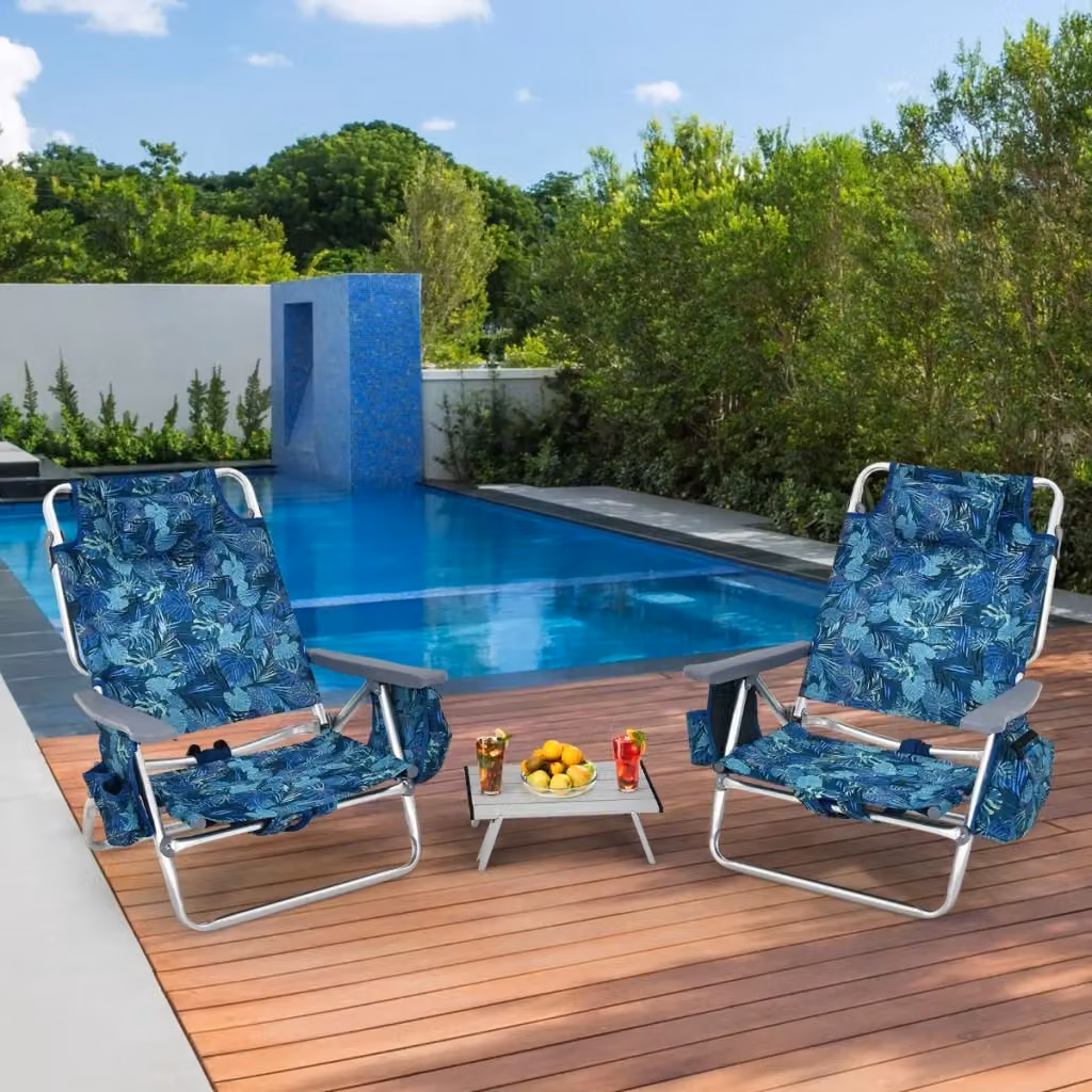 Set di sedie da spiaggia reclinabili e tavolino da campeggio a scomparsa Blu scuro DESIGN IN – 2