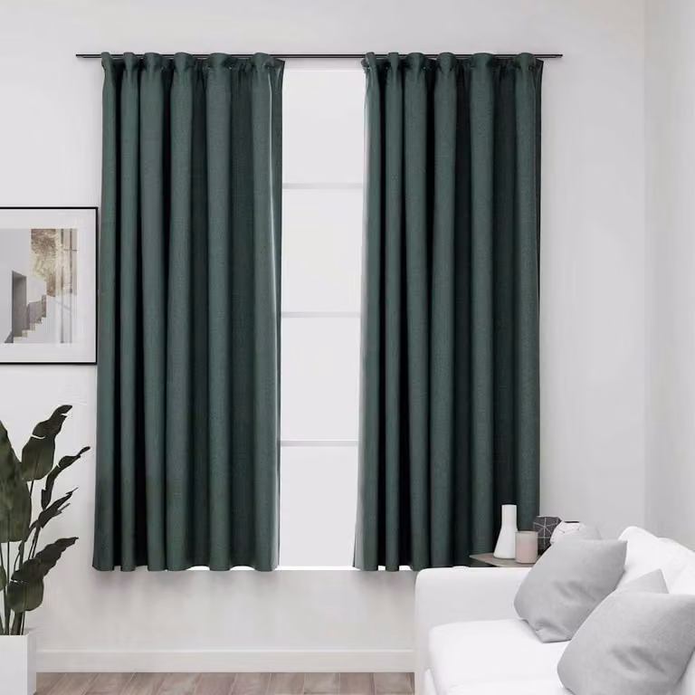 Set di 2 tende oscuranti vidaXL con effetto lino in verde, L: 140 cm, H: 175 cm