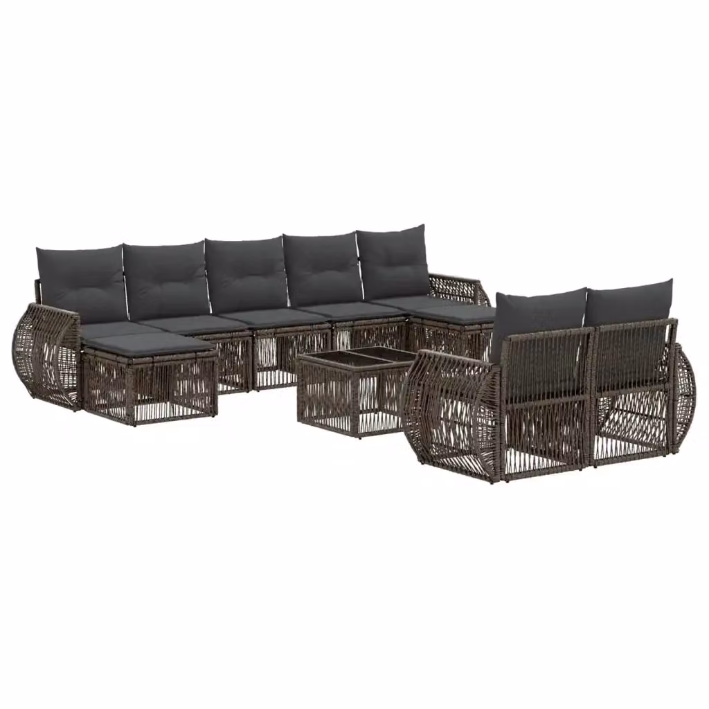 Set Divano da Giardino 10 Pezzi vidaXL in Polyrattan Grigio e Antracite con Cuscini e Tavolino – 2