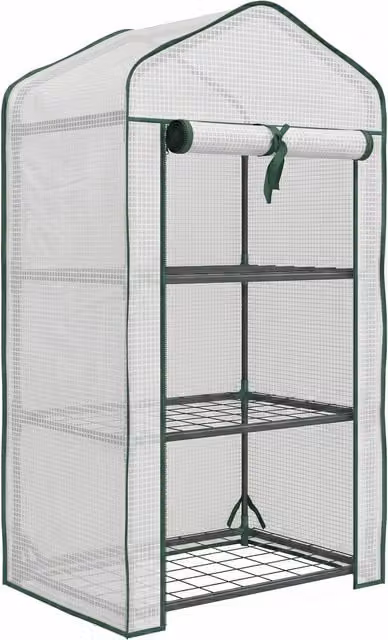Mini Serra da Giardino Outsunny con 3 Ripiani e Copertura in PE, Bianco, L/P/H: 59 x 39 x 127 cm