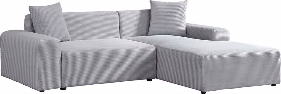 Home Deluxe Divano angolare AMELIO Cord - Grigio destro - 240 x 178 cm I Divano moderno da salotto con pouf
