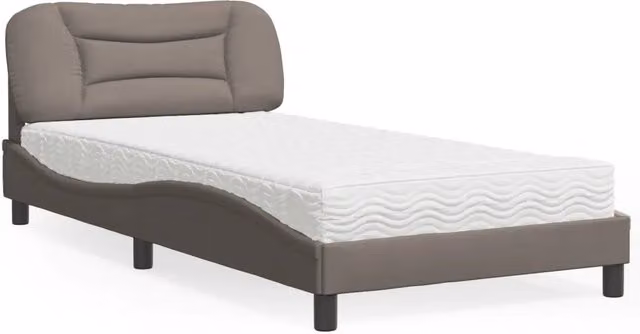 Letto con Materasso-Struttura Letto con Materasso Hvar Tortora 100x200 cm in Tessuto
