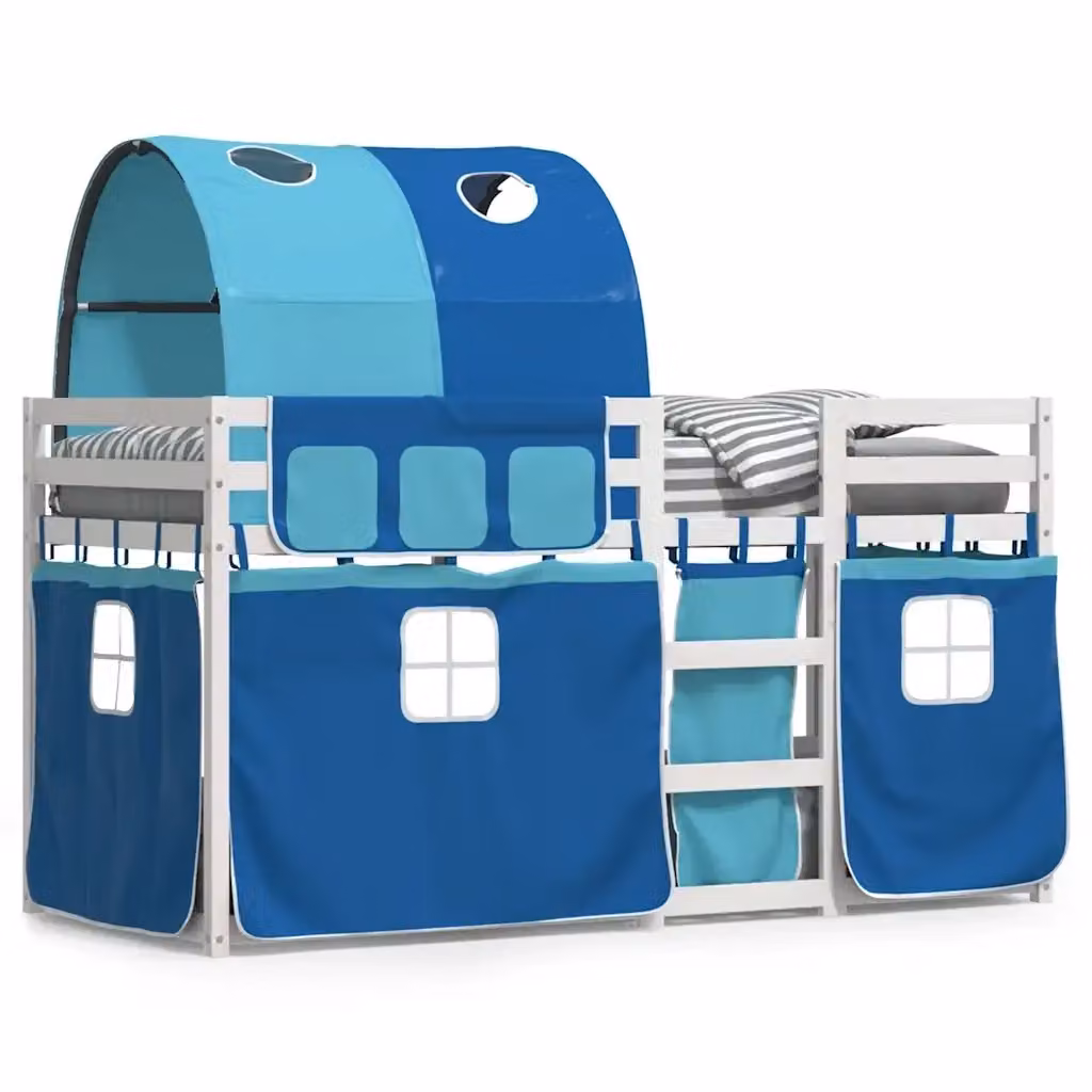 vidaXL Letto a Castello per Bambini in Legno di Pino Massello, Blu e Bianco, L 200 x P 80 cm – 2
