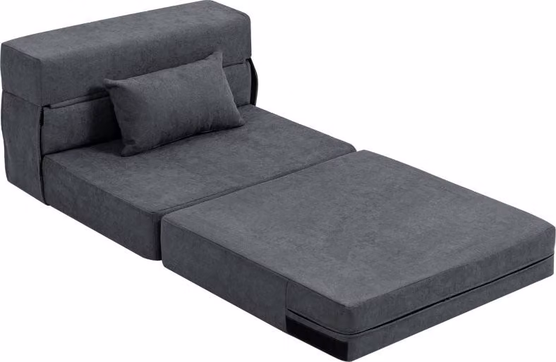 Fortuna Lai Poltrona letto 3 in 1, divano letto pieghevole con funzione letto, cuscino lombare, poltrona relax in flanella, chaise longue per soggiorno, grigio scuro