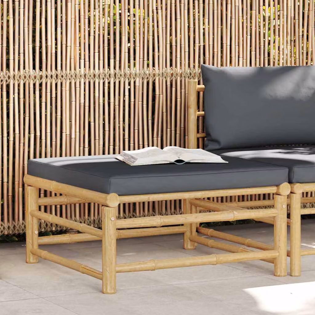 vidaXL Poggiapiedi da Giardino in Bambù con Cuscini, Grigio e Marrone