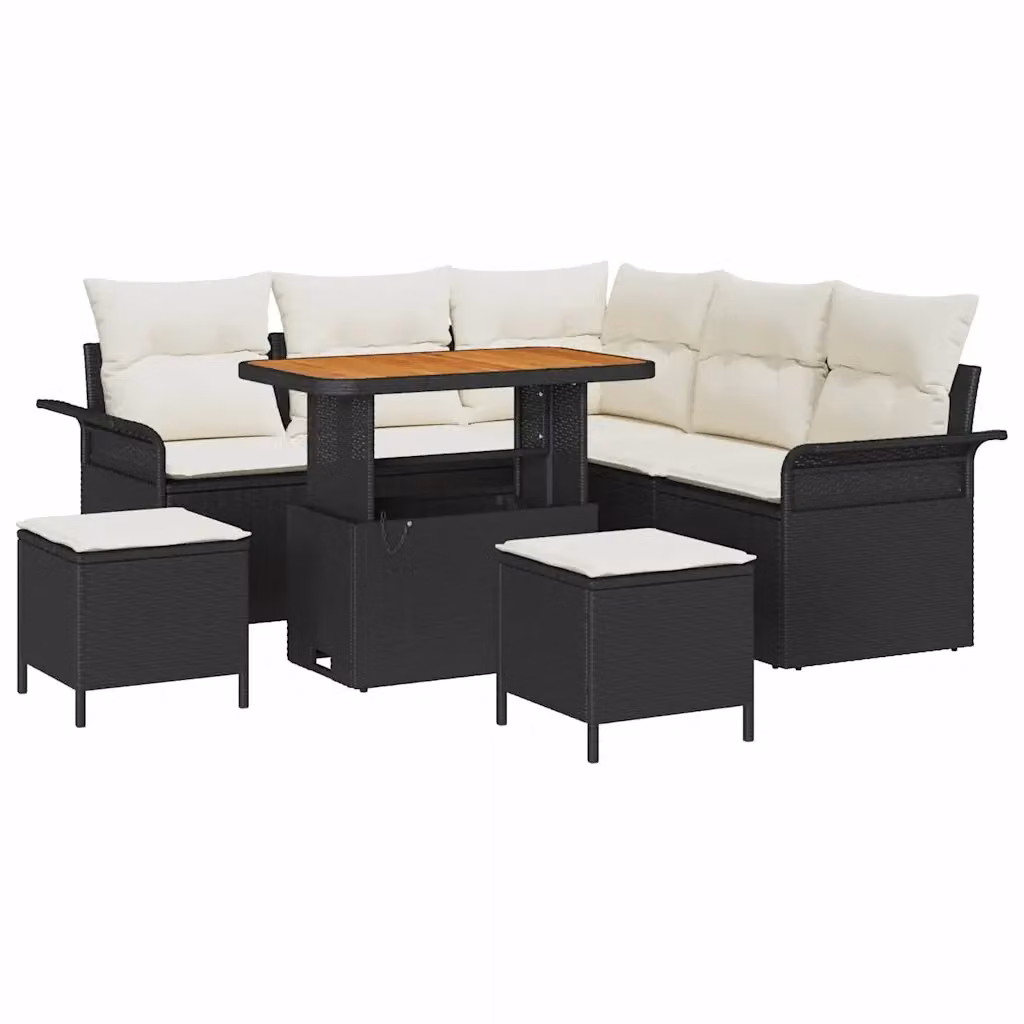 vidaXL Set Divano da Giardino a L con 8 Pezzi, Nero e Beige con Cuscini e Tavolino da Esterno – 2