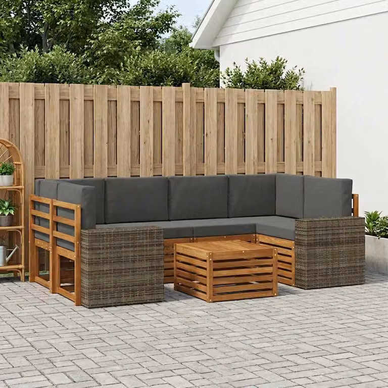 Set di divani da esterno vidaXL 7 pezzi in legno di acacia con tavolo da caffè, colore beige e antracite